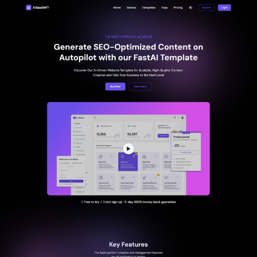 AI-powered SaaS for content generation, image creation, code generation, and interactive chatbots.